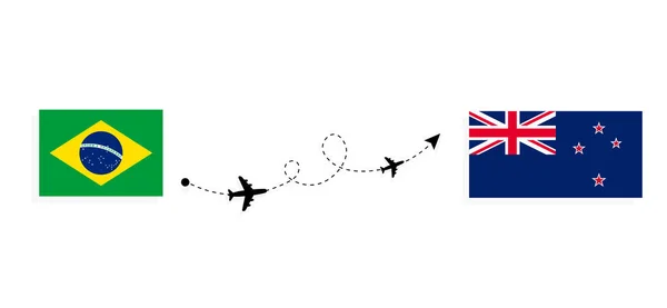 Flug Und Reise Von Brasilien Nach Neuseeland Mit Dem Passagierflugzeug — Stockvektor