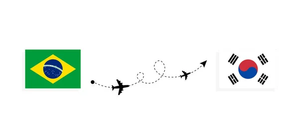 Flight Travel Brazil South Korea Passenger Airplane Travel Concept — Stock Vector
