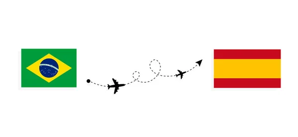 Lot Podróż Brazylii Hiszpanii Samolotem Pasażerskim Koncepcja Podróży — Wektor stockowy