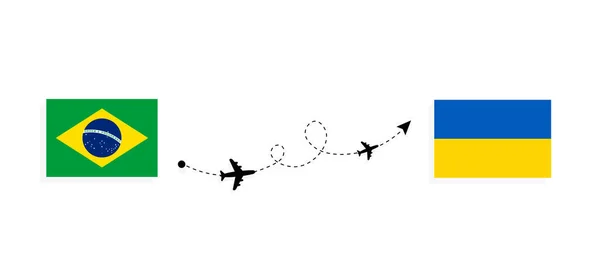 Vol Voyage Brésil Ukraine Par Avion Passagers Concept Voyage — Image vectorielle