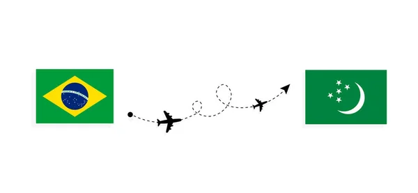 Voo Viagem Brasil Para Turquemenistão Por Avião Passageiros Conceito Viagem —  Vetores de Stock