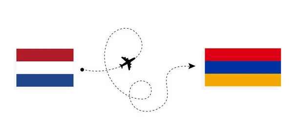 Πτήση Και Ταξίδι Από Ολλανδία Προς Αρμενία Επιβατικό Αεροπλάνο — Διανυσματικό Αρχείο