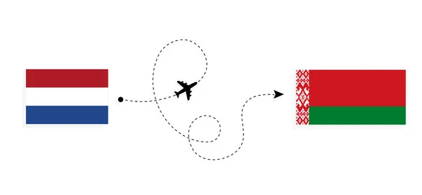 Πτήση Και Ταξίδι Από Ολλανδία Προς Λευκορωσία Επιβατικό Αεροπλάνο — Διανυσματικό Αρχείο