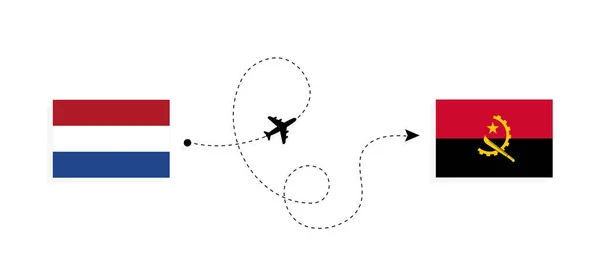 Πτήση Και Ταξίδι Από Ολλανδία Προς Αγκόλα Επιβατικό Αεροπλάνο — Διανυσματικό Αρχείο
