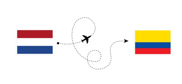 Vol Voyage Des Pays Bas Équateur Par Avion Passagers Concept — Image vectorielle