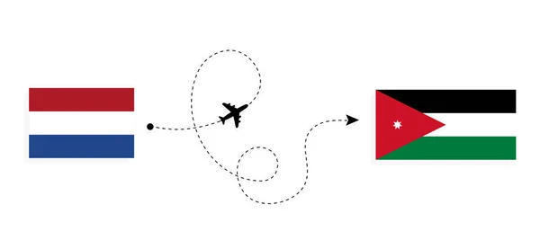 Voo Viagem Holanda Para Jordânia Por Avião Passageiros Conceito Viagem — Vetor de Stock
