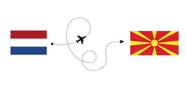 Πτήση Και Ταξίδι Από Ολλανδία Προς Πγδμ Επιβατικό Αεροπλάνο — Διανυσματικό Αρχείο