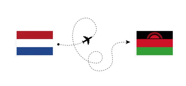 Flight Travel Netherlands Malawi Passenger Airplane Travel Concept — Stock Vector