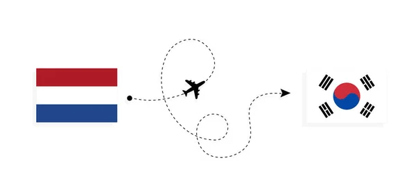 Lot Podróż Holandii Korei Południowej Samolotem Pasażerskim Koncepcja Podróży — Wektor stockowy