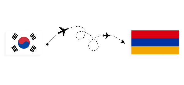 旅客飛行機で韓国からアルメニアへのフライトと旅行旅行の概念 — ストックベクタ