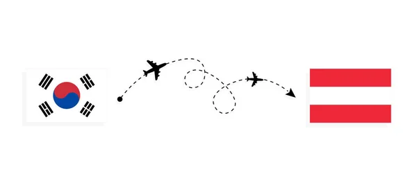 Vuelo Viaje Corea Del Sur Austria Avión Pasajeros Concepto Viaje — Archivo Imágenes Vectoriales