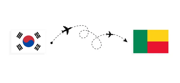 Vol Voyage Corée Sud Bénin Par Avion Passagers Concept Voyage — Image vectorielle