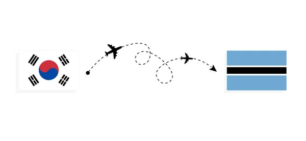 Let Cestování Jižní Koreje Botswany Osobním Letadlem Cestovní Koncept — Stockový vektor