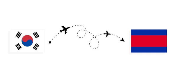 Vuelo Viaje Corea Del Sur Camboya Avión Pasajeros Concepto Viaje — Vector de stock