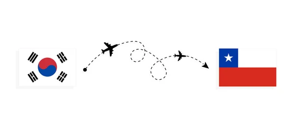 利用客机从韩国飞往智利的航班和旅行 — 图库矢量图片