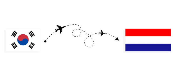 Vuelo Viaje Corea Del Sur Croacia Avión Pasajeros Concepto Viaje — Vector de stock