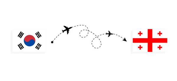 Let Cestování Jižní Koreje Gruzie Osobním Letadlem Cestovní Koncept — Stockový vektor