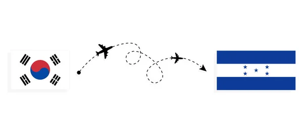 Voo Viagem Coreia Sul Para Honduras Por Avião Passageiros Conceito — Vetor de Stock