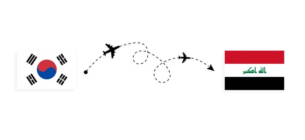 利用客机从韩国飞往伊拉克的航班和旅行 — 图库矢量图片