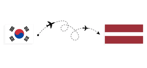 旅客機で韓国からラトビアへのフライトと旅行 Travel Concept — ストックベクタ