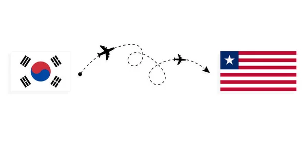 Voo Viagem Coreia Sul Para Libéria Por Avião Passageiros Conceito —  Vetores de Stock