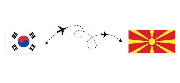 Flug Und Reise Von Südkorea Nach Mazedonien Mit Dem Passagierflugzeug — Stockvektor