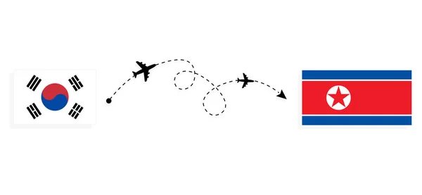 Voo Viagem Coreia Sul Para Coreia Norte Por Avião Passageiros —  Vetores de Stock