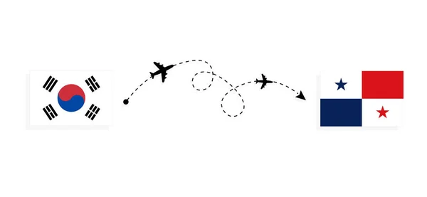 Vol Voyage Corée Sud Panama Par Avion Passagers Concept Voyage — Image vectorielle