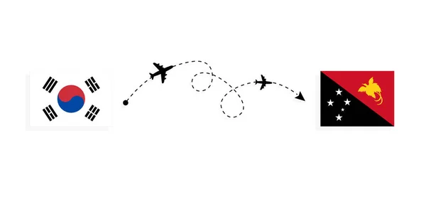 Lot Podróż Korei Południowej Papui Nowej Gwinei Samolotem Pasażerskim Koncepcja — Wektor stockowy