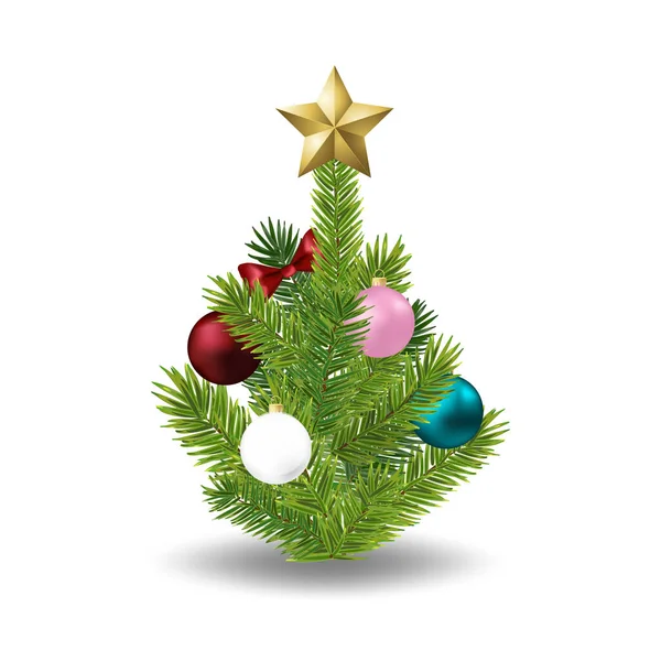 Albero Natale Realistico Con Palle Natale Albero Pino Verde Soffice — Vettoriale Stock