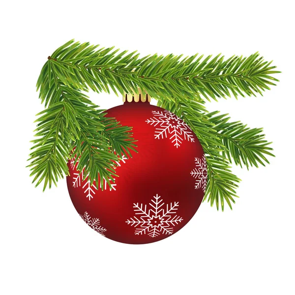 Red Christmas Tree Toy Ball Tree Pine Branch — Stock Vector