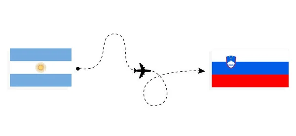 Flight Travel Argentina Slovenia Passenger Airplane Travel Concept — стоковий вектор