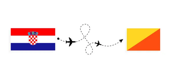 Voo Viagem Croácia Para Butão Por Avião Passageiros Conceito Viagem — Vetor de Stock