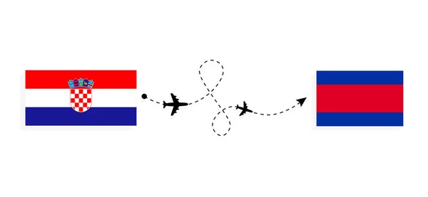 Flight Travel Croatia Cambodia Passenger Airplane Travel Concept — Stock Vector