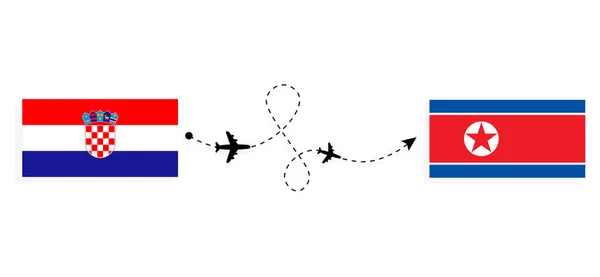 Vol Voyage Croatie Corée Nord Par Avion Passagers Concept Voyage — Image vectorielle