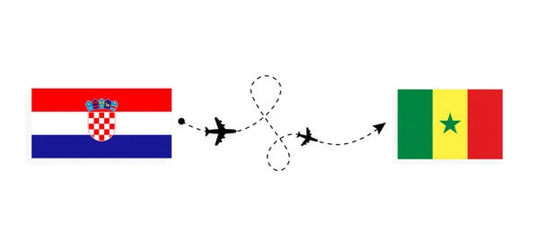 Flight Travel Croatia Senegal Passenger Airplane Travel Concept — Vetor de Stock