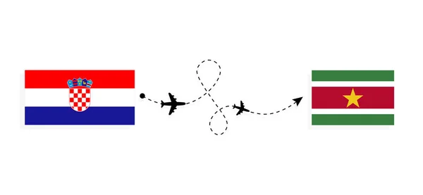 Voo Viagem Croácia Para Suriname Por Avião Passageiros Conceito Viagem — Vetor de Stock