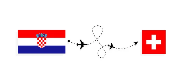 Flight Travel Croatia Switzerland Passenger Airplane Travel Concept — 스톡 벡터