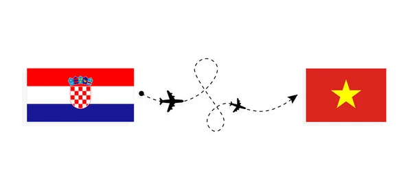 Voo Viagem Croácia Para Vietnã Por Avião Passageiros Conceito Viagem — Vetor de Stock