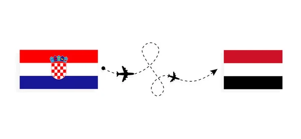 Flight Travel Croatia Yemen Passenger Airplane Travel Concept — Stock Vector