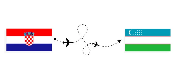 Flight Travel Croatia Uzbekistan Passenger Airplane Travel Concept — стоковый вектор