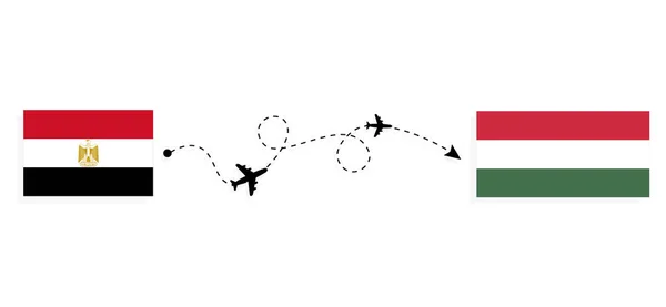 Πτήση Και Ταξίδι Από Την Αίγυπτο Στην Ουγγαρία Επιβατικό Αεροπλάνο — Διανυσματικό Αρχείο