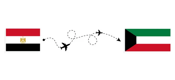 Flug Und Reise Von Ägypten Nach Kuwait Mit Dem Passagierflugzeug — Stockvektor