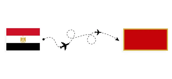 Flight Travel Egypt Montenegro Passenger Airplane Travel Concept — Stock Vector