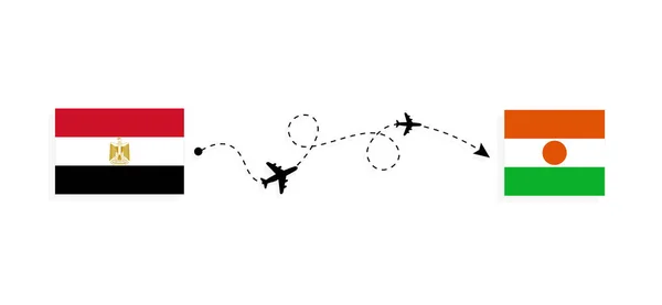 Flight Travel Egypt Niger Passenger Airplane Travel Concept — стоковый вектор