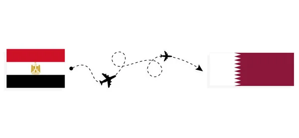 Vol Voyage Egypte Qatar Par Avion Passagers Concept Voyage — Image vectorielle