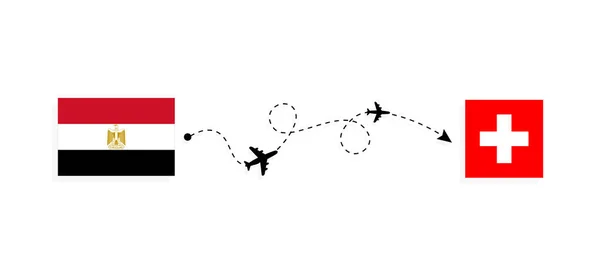 Πτήση Και Ταξίδι Από Την Αίγυπτο Στην Ελβετία Επιβατικό Αεροπλάνο — Διανυσματικό Αρχείο