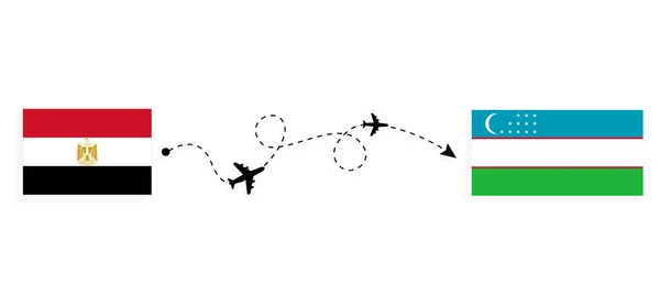 Vol Voyage Egypte Ouzbékistan Avion Passagers Concept Voyage — Image vectorielle