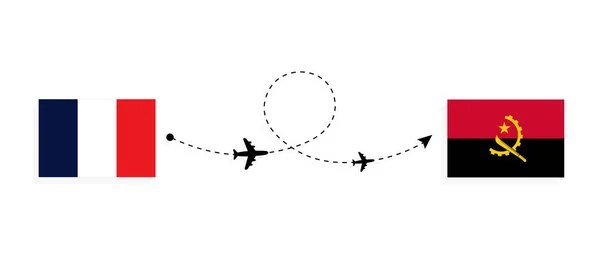 フランスからアンゴラへのフライトと旅行旅客飛行機での旅行のコンセプト — ストックベクタ