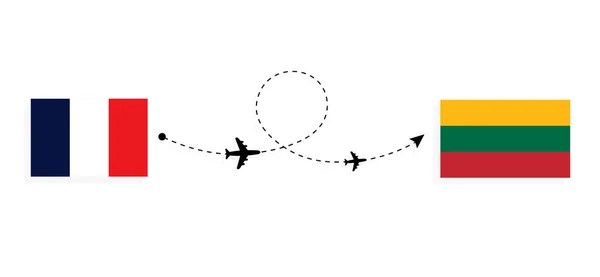 Let Cestování Francie Litvy Osobním Letadlem Cestovní Koncepce — Stockový vektor